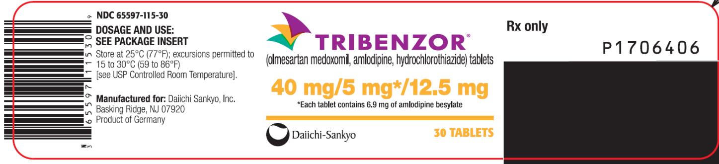 PRINCIPAL DISPLAY PANEL
NDC: <a href=/NDC/65597-115-30>65597-115-30</a>
TRIBENZOR
(olmesartan medoxomil, amlodipine, hydrochlorothiazide) tablets
40 mg/5 mg* 12.5 mg
30 Tablets
Rx Only
