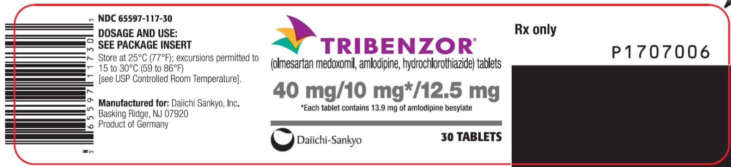 PRINCIPAL DISPLAY PANEL
NDC: <a href=/NDC/65597-117-30>65597-117-30</a>
TRIBENZOR
(olmesartan medoxomil, amlodipine, hydrochlorothiazide) tablets
40 mg/10 mg* 12.5 mg
30 Tablets
Rx Only
