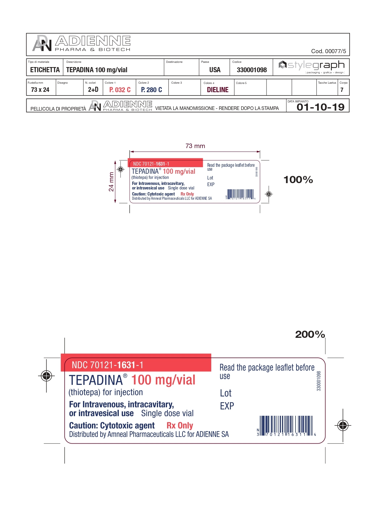 Tepadina 100 mg Label NDC: <a href=/NDC/70121-1631-1>70121-1631-1</a> 