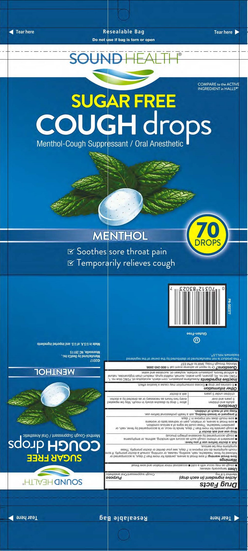 Sound Health SF Menthol 70ct Cough Drops