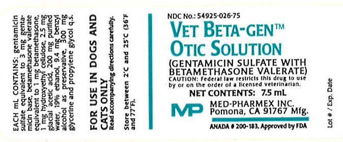 Vet Beta Gen Otic Solution Label 7.5mL