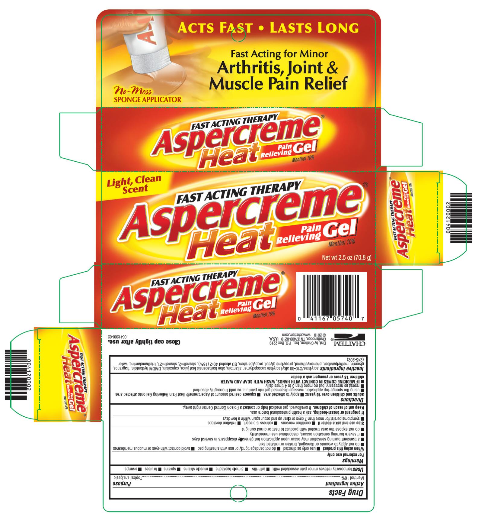 Acts Fast  Lasts Long Fast Acting for Minor Arthritis, Joint &amp; Muscle Pain Relief Fast Acting Therapy Aspercreme Heat Pain Relieving Gel Menthol 10% Net wt 2.5 oz (70.8 g)