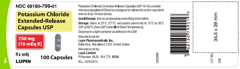 Potassium Chloride Extended-Release Capsules USP
750 mg (10 mEq K)
							NDC: <a href=/NDC/68180-799-01>68180-799-01</a> - Bottle of 100s