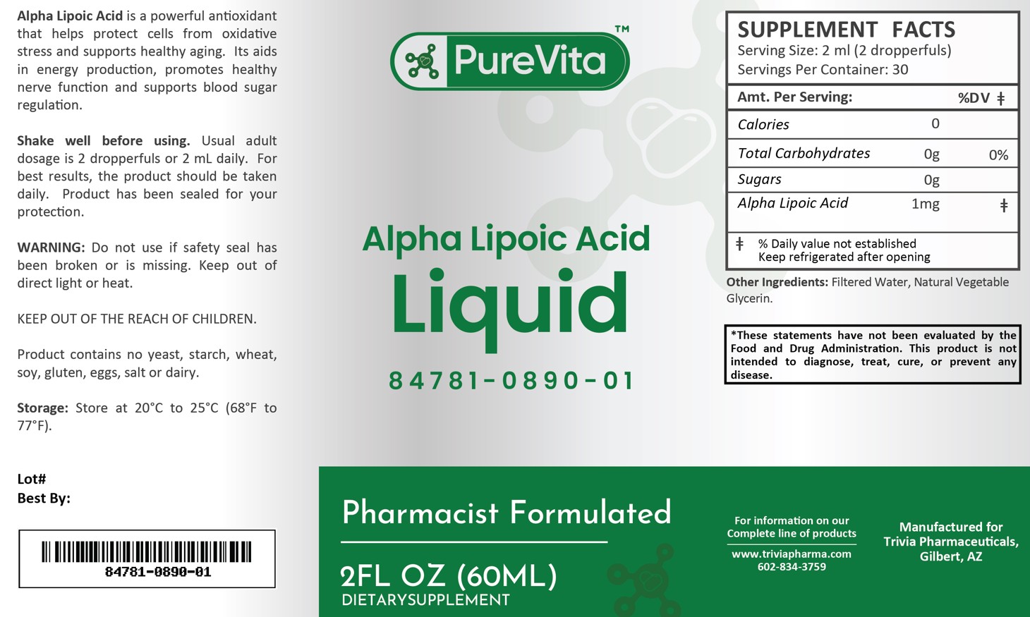 Alpha Lipoic Acid Label