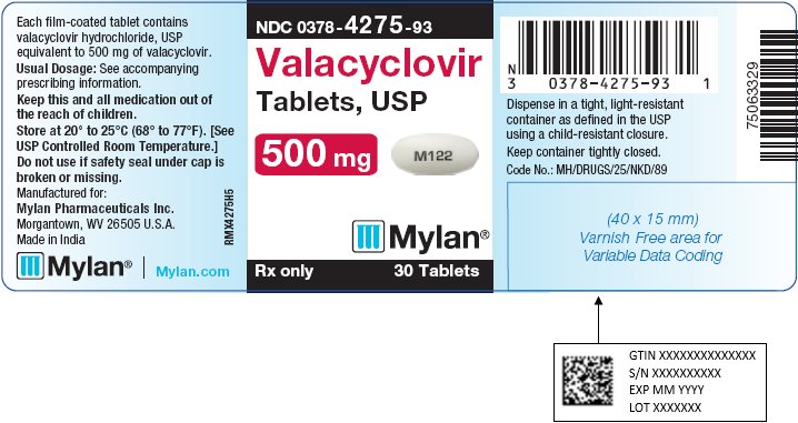Valacyclovir Tablets, USP 500 mg Bottle Label