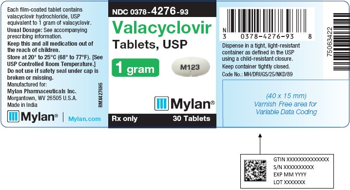 Valacyclovir Tablets, USP 1 gram Bottle Label
