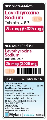 Levothyroxine Sodium 25 mcg (0.025 mg) Tablets Unit Carton Label