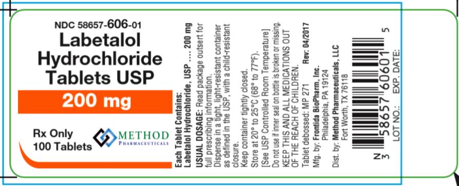 NDC: <a href=/NDC/58657-606-01>58657-606-01</a>
Labetalol
Hydrochloride
Tablets USP
200 mg
Rx Only
100 Tablets 
