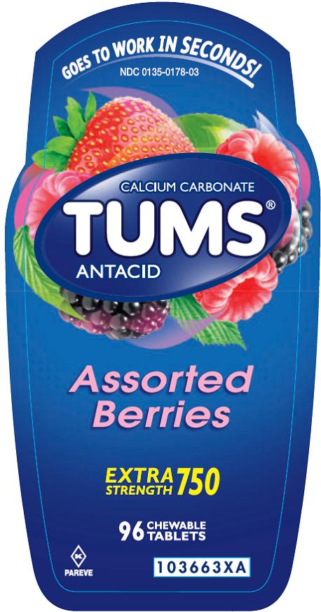 Tums Extra Strength Assorted Berries 96 count front label