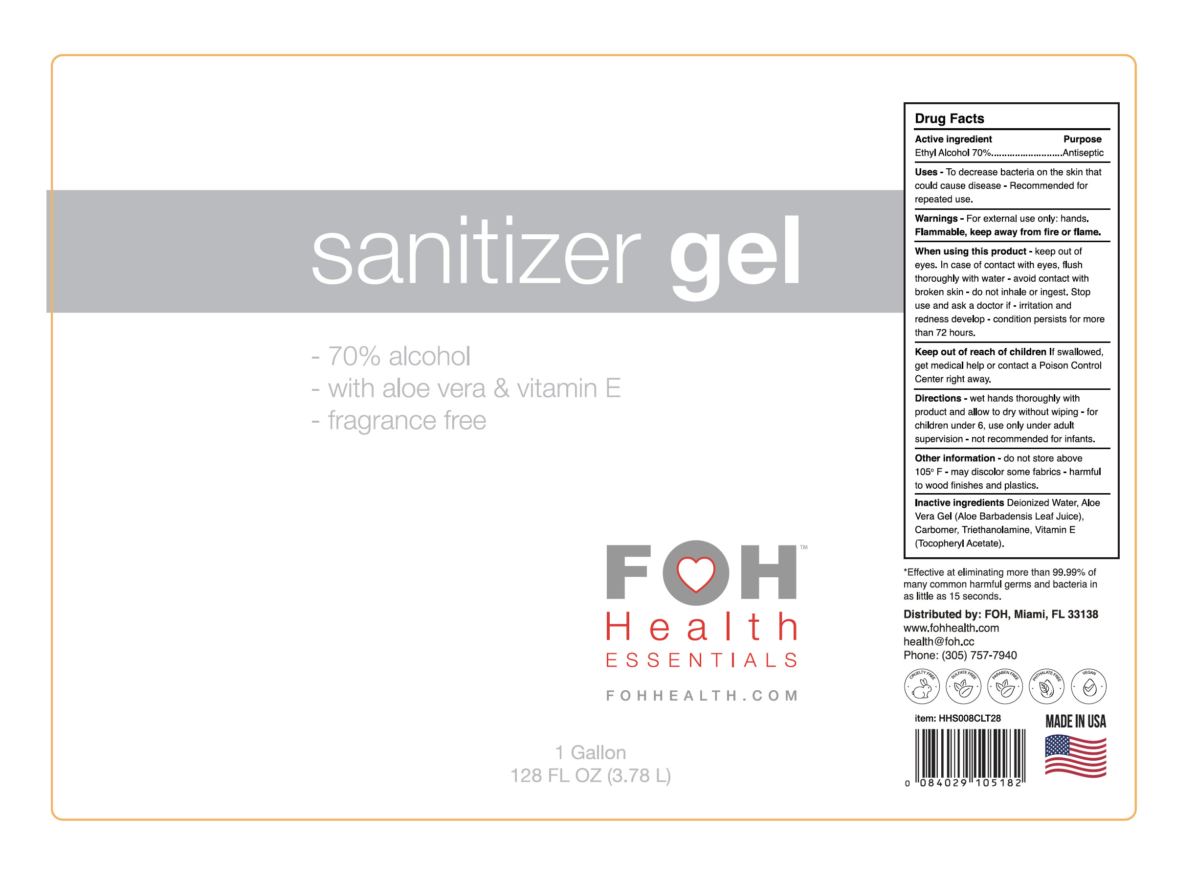 FOH Sanitizer Gel 3785ml