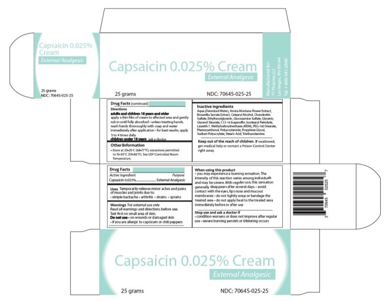 PRINCIPAL DISPLAY PANEL
Capsaicin 0.025% cream
NDC: <a href=/NDC/70645-025-25>70645-025-25</a>
25 grams
