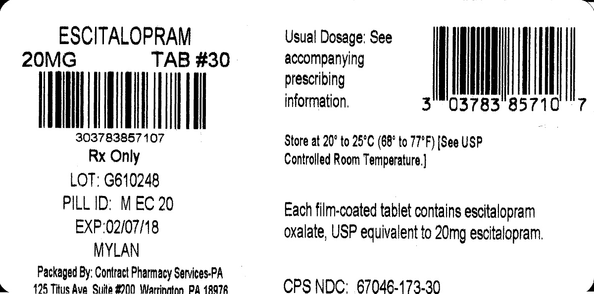 Escitalopram Tablets, USP 20 mg Bottle Label