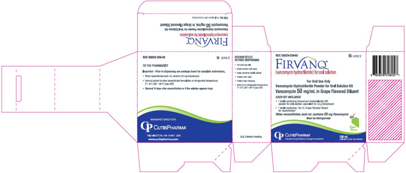 PRINCIPAL DISPLAY PANEL
NDC: <a href=/NDC/65628-206-05>65628-206-05</a>
FIRVANQ
(vancomycin hydrochloride) for oral solution
For Oral Use Only
Vancomycin Hydrochloride Powder for Oral Solution Kit
Vancomycin 50 mg/mL in Grape Flavo