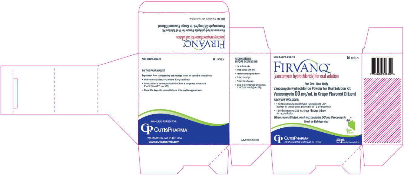 PRINCIPAL DISPLAY PANEL
NDC: <a href=/NDC/65628-208-10>65628-208-10</a>
FIRVANQ
(vancomycin hydrochloride) for oral solution
For Oral Use Only
Vancomycin Hydrochloride Powder for Oral Solution Kit
Vancomycin 50 mg/mL in Grape Flavo