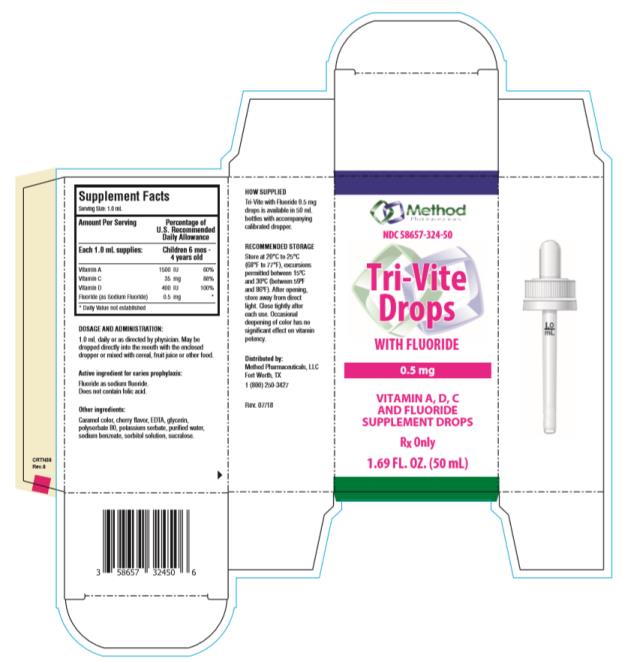 NDC: <a href=/NDC/58657-324-50>58657-324-50</a>
Tri-Vite
Drops
WITH FLUROIDE 
0.5 mg
1.69 FL. OZ. (50 mL)
