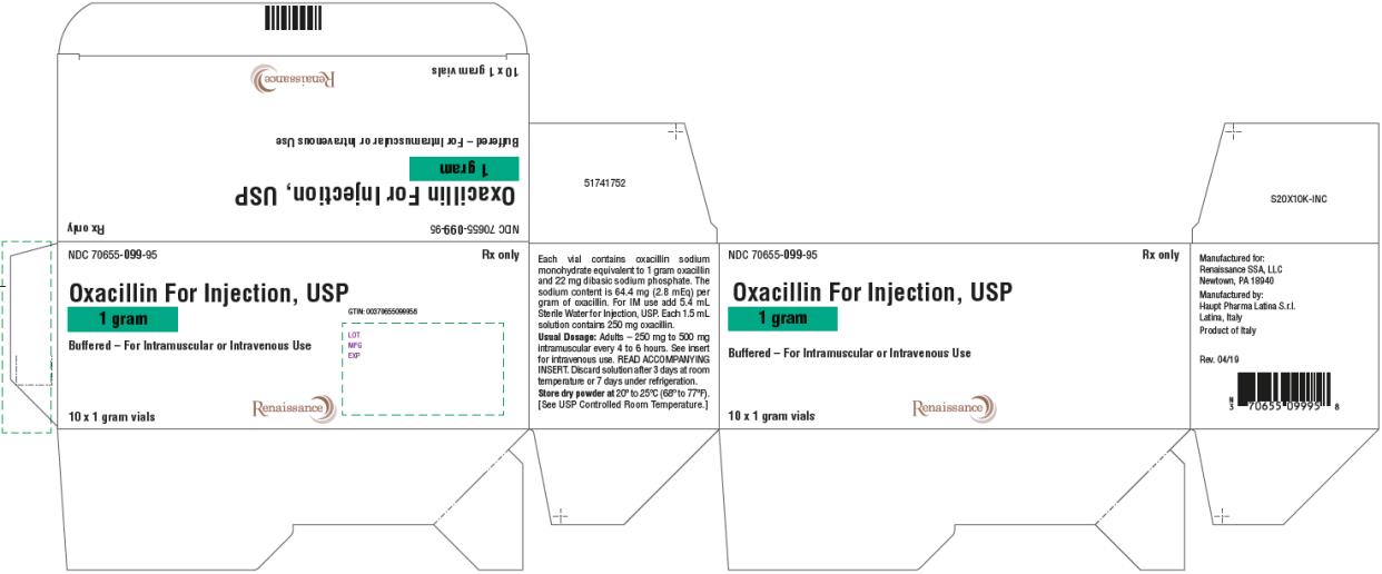 PRINCIPAL DISPLAY PANEL 
NDC: <a href=/NDC/70655-099-95>70655-099-95</a>
Oxacillin for injection, USP
Rx Only
1 Gram
10 x 1 gram vials 
