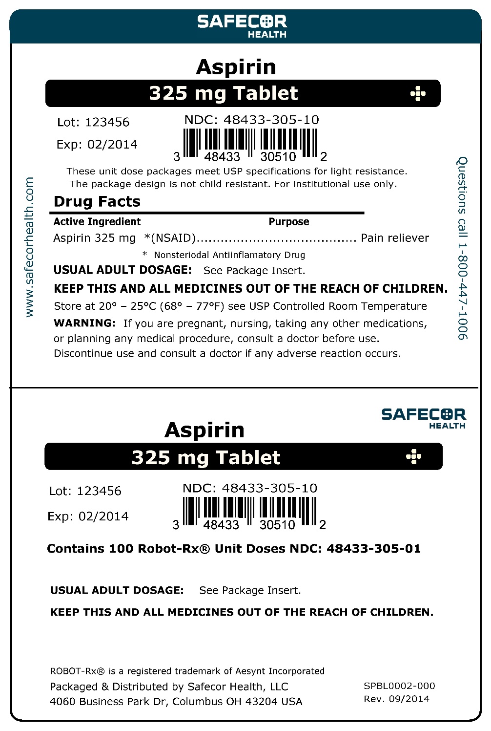 Aspirin 325 mg Robot Unit Dose Box Label