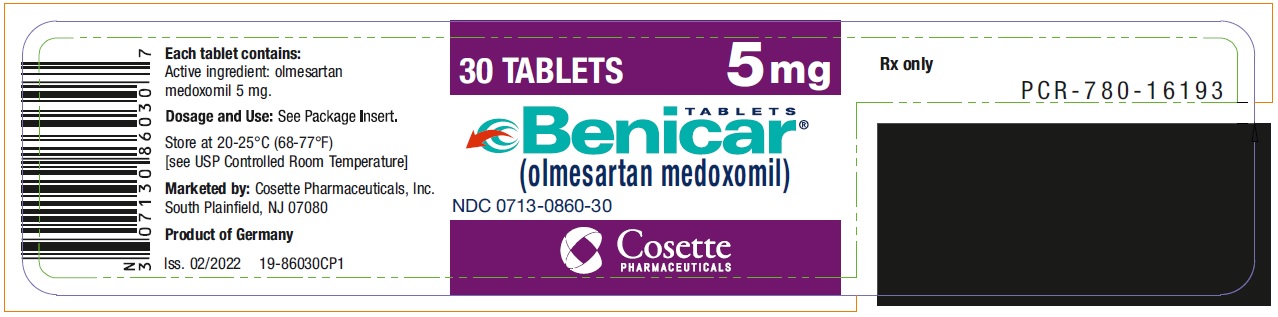PRINCIPAL DISPLAY PANEL NDC: <a href=/NDC/0713-0860-30>0713-0860-30</a> TABLETS Benicar (olmesartan medoxomil) 5 mg 30 TABLETS Rx only