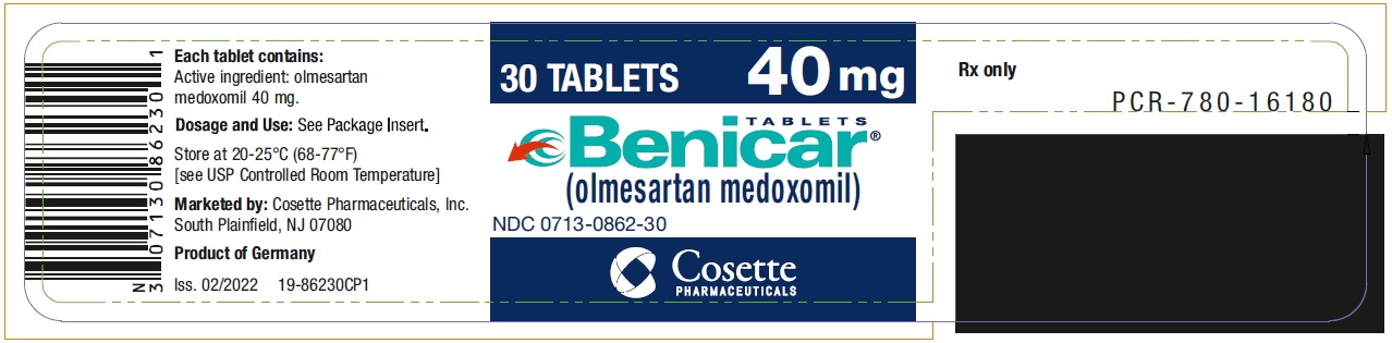 PRINCIPAL DISPLAY PANEL NDC: <a href=/NDC/0713-0862-30>0713-0862-30</a> TABLETS Benicar (olmesartan medoxomil) 40 mg 30 TABLETS Rx only