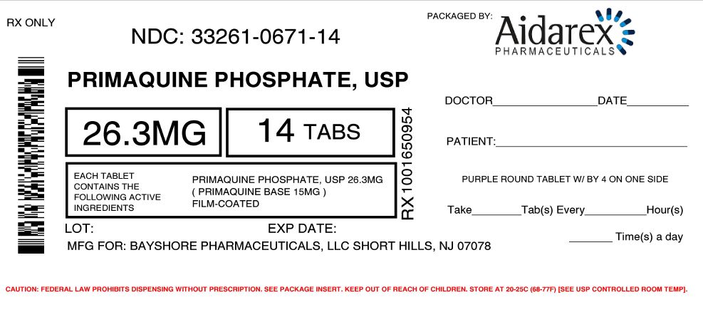 NDC: <a href=/NDC/76385-102-01>76385-102-01</a> Primaquine phosphate Tablets, USP 26.3 mg (=15 mg base)