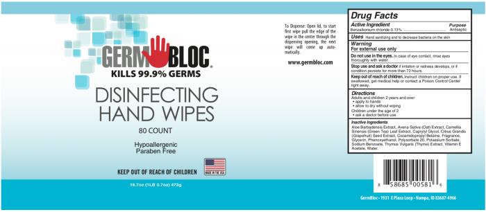 Alcohol-Free Formula
GERM BLOCTM
Kills 99.99% of Germs
Disinfecting Hand Wipes
80 Count
Hypoallergenic Paraben Free
Keep Out Of Reach Of Children
16.7oz (1LB 0.7oz) 473g
