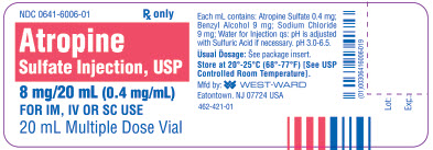 Atropine Sulfate Injection, USP 8 mg/20 mL (0.4 mg/mL) 20 mL Multiple Dose Vial
