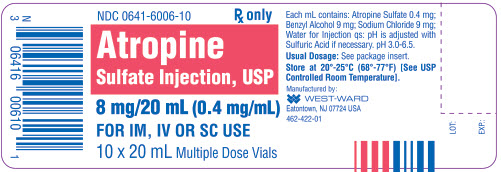 Atropine Sulfate Injection, USP 8 mg/20 mL (0.4 mg/mL) 10 x 20 mL Multiple Dose Vials