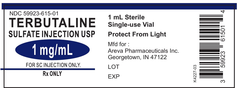 Terbutaline Sulfate for injection 1 mg NDC: <a href=/NDC/59923-615-01>59923-615-01</a> label