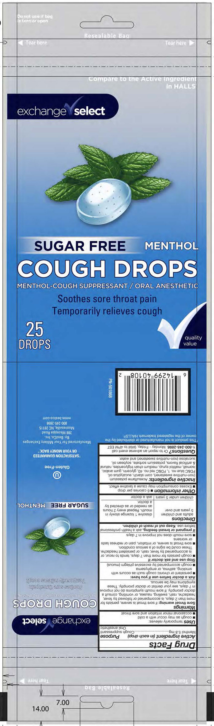 Exchange Select SF Menthol 25ct cough drops