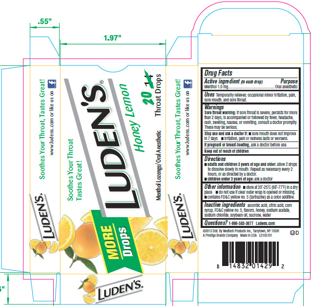 Luden's Honey Lemon Sore Throat Drops 20 ct Box