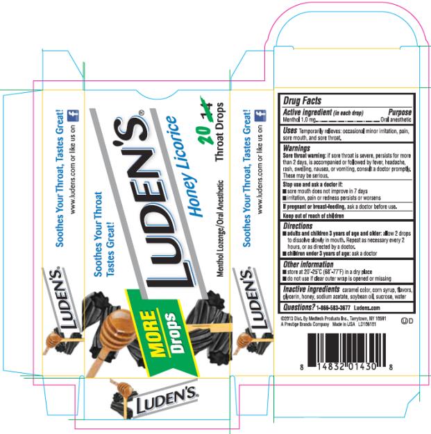 Luden's Honey Licorice Sore Throat Drops 20 ct box
