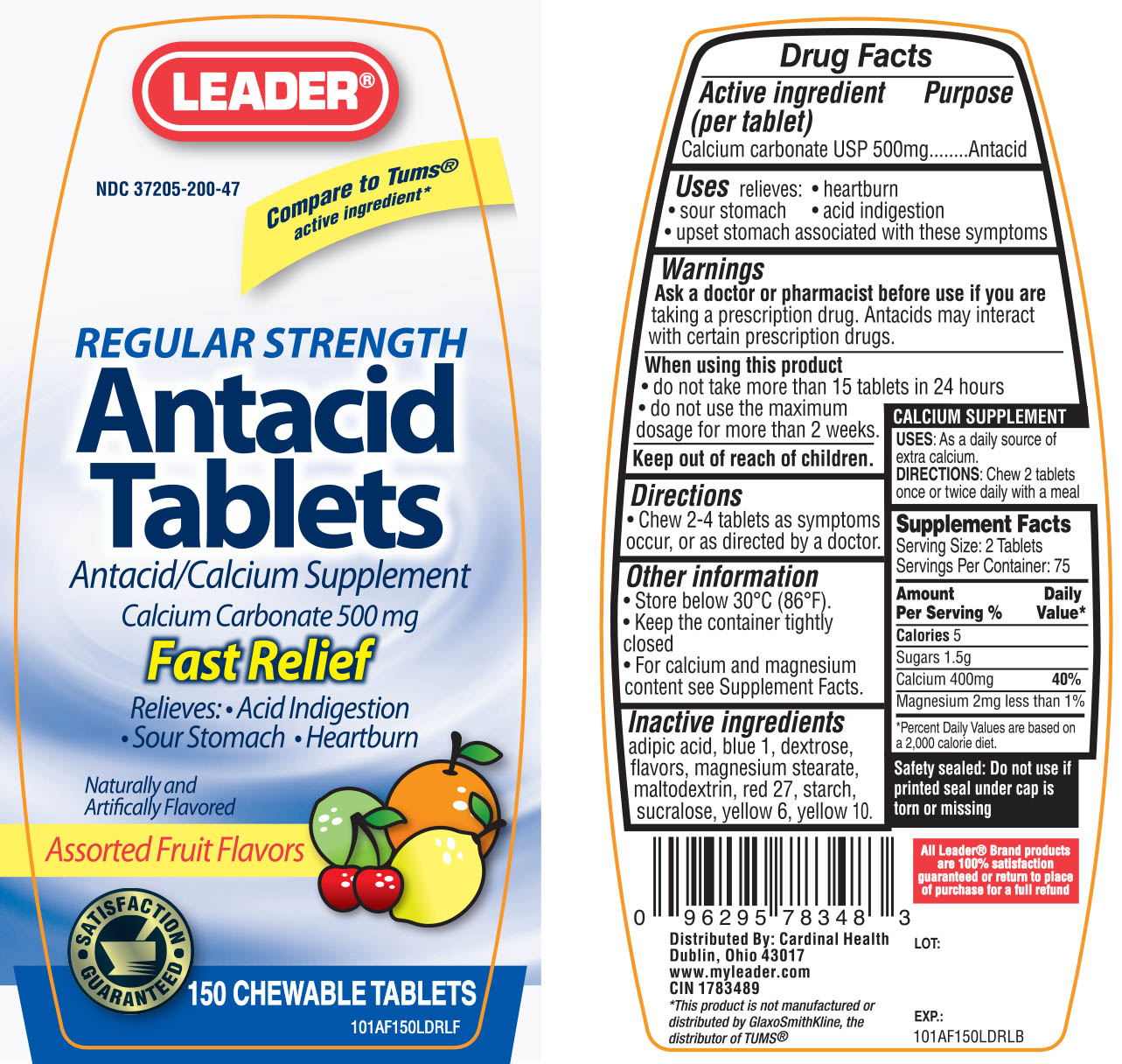 Reagular Strength Antacid Assorted Fruit 150 Chewable Tablets