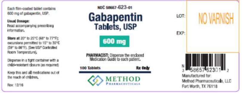 PRINCIPAL DISPLAY PANEL
NDC: <a href=/NDC/58657-623-01>58657-623-01</a>
Gabapentin
Tablets, USP
600 mg
100 Capsules 
Rx Only
