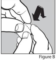 When the blister unit is fully separated, fold the single unit down at dotted line toward the blister (See Figure B).