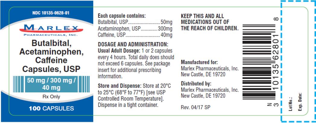 PRINCIPAL DISPLAY PANEL
NDC: <a href=/NDC/10135-0628-0>10135-0628-0</a>1
Butalbital,
Acetaminophen, 
Caffeine 
capsules, USP
50  mg/300 mg/
40 mg
Rx Only
100 Capsules
