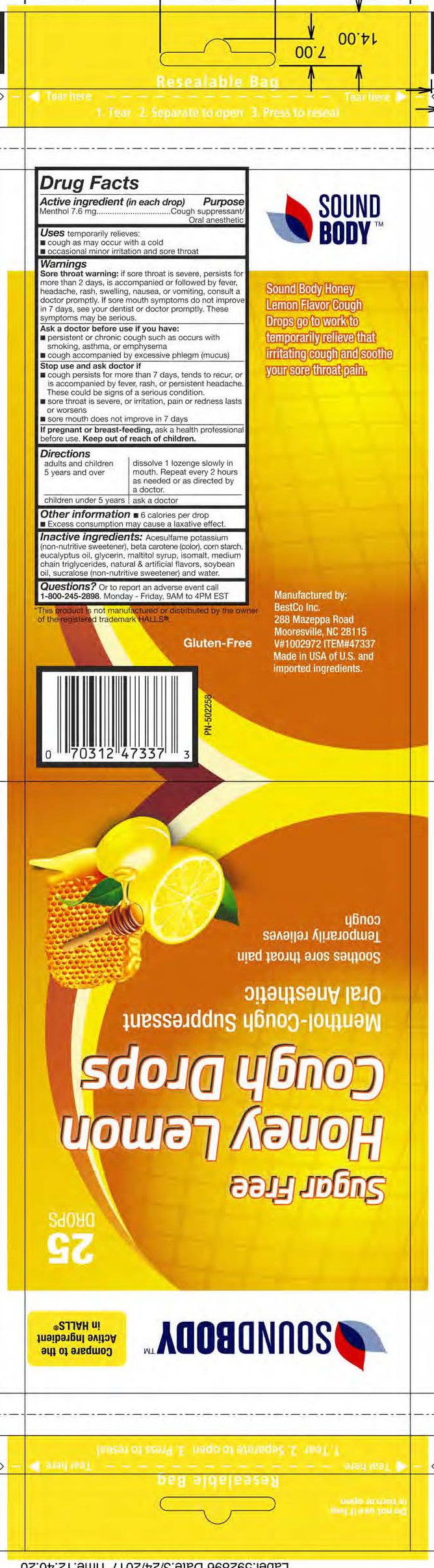 Sound Body SF Honey Lemon 25ct cough drops