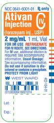 Ativan Injection (lorazepam injection, USP) CIV 2 mg/mL 1 mL Vial