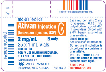 Ativan Injection (lorazepam injection, USP) CIV 2 mg/mL 25 x 1 mL Vials