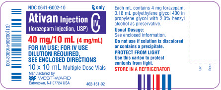 Ativan Injection (lorazepam injection, USP) CIV 40 mg/10 mL (4 mg/mL) 10 x 10 mL Multiple Dose Vials