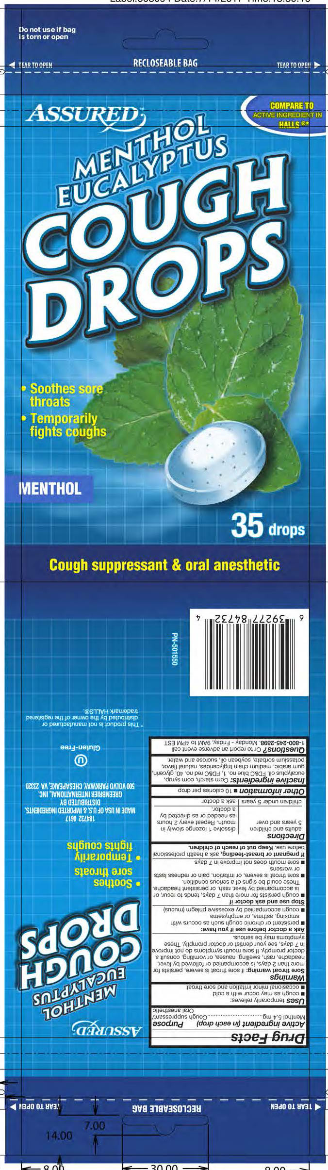 Assured Menthol 35ct cough drops