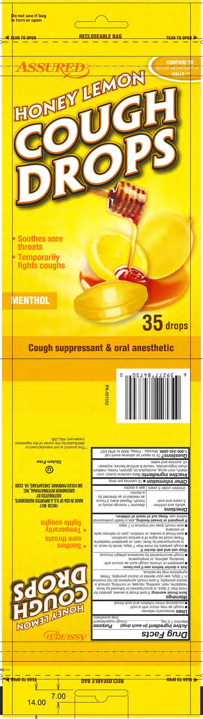 Assured honey lemon 35ct cough drops