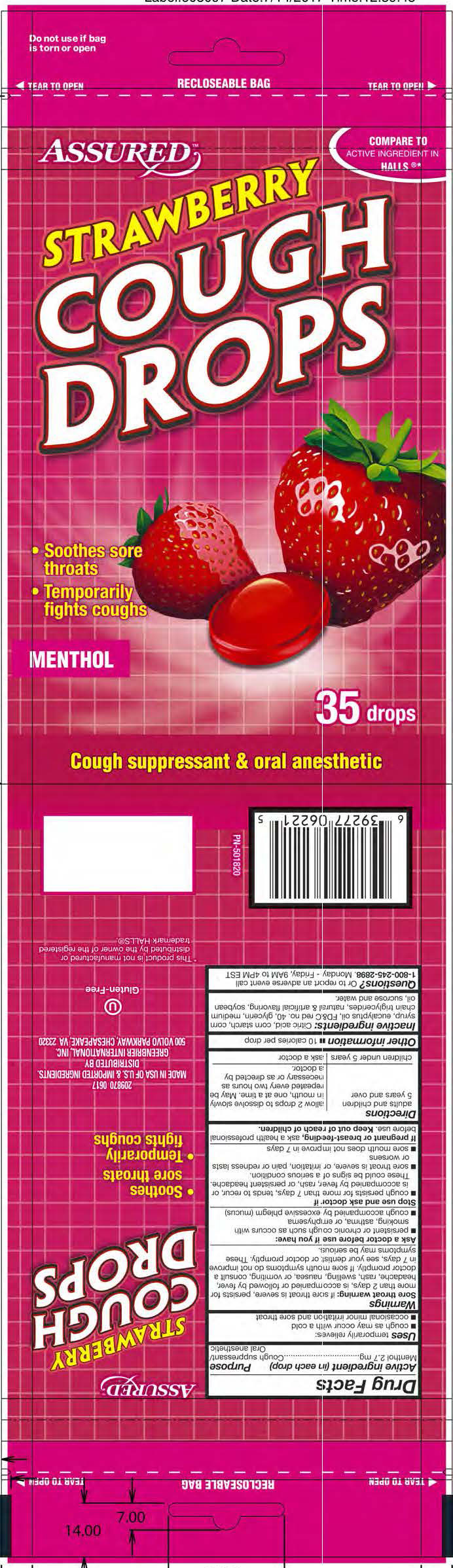 Assured Strawberry 35ct cough drops