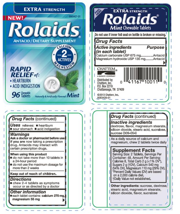 PRINCIPAL DISPLAY PANEL
EXTRA STRENGTH ANTACID
Rolaids®
Rapid Relief of:
Heartburn
Acid Indigestion
96 Chewable Tablets
Mint
