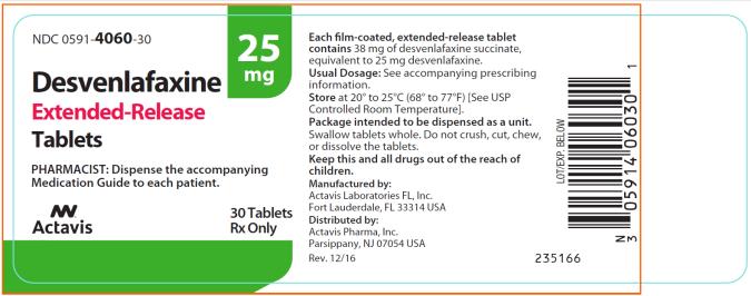 Principal Display Panel NDC: <a href=/NDC/0591-4060-30>0591-4060-30</a> Desvenlafaxine Extended-Release Tablets 25 mg 30 Tablets Rx Only