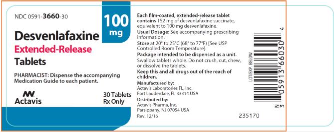 Principal Display Panel NDC: <a href=/NDC/0591-3660-30>0591-3660-30</a> Desvenlafaxine Extended-Release Tablets 100 mg 30 Tablets Rx Only