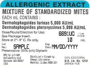 Mix of Standardized Mite 10 mL, 10,000 AU/mL Carton Label