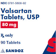 PRINCIPAL DISPLAY PANEL Package Label – 80 mg Rx Only NDC: <a href=/NDC/0781-5608-92>0781-5608-92</a> Valsartan Tablets, USP 80 mg 90 Tablets
