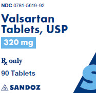 Package Label – 320 mg Rx Only NDC: <a href=/NDC/0781-5619-92>0781-5619-92</a> Valsartan Tablets, USP 320 mg 90 Tablets
