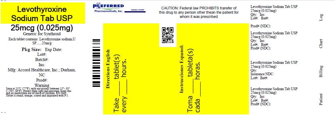 Levothyroxine Sodium Tab USP 25mcg 0.025mg 