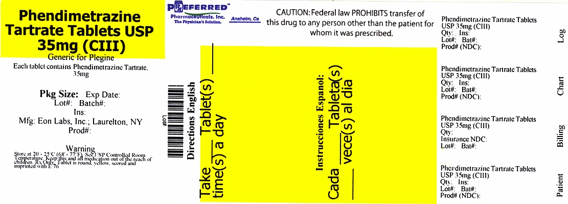 Phendimetrazine Tartrate Tablets USP 35mg (CIII)